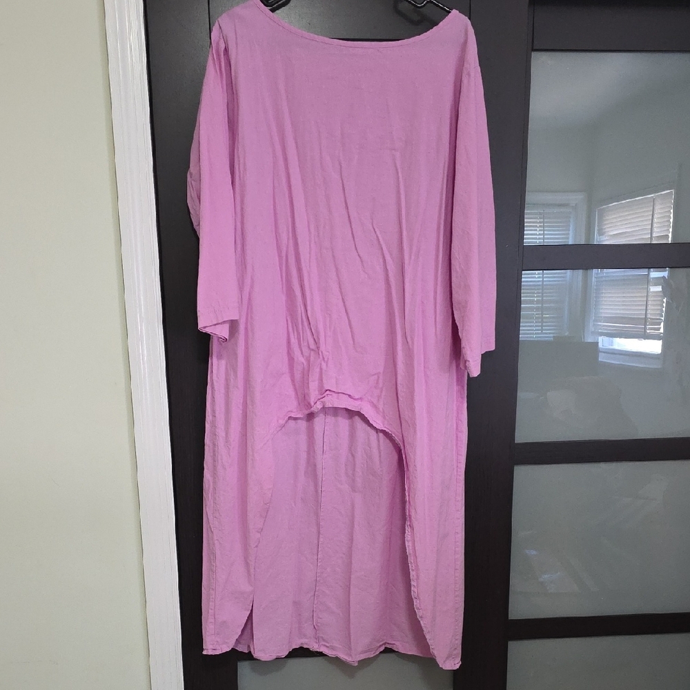 Pink Long Sleeve High Low Pant Suit Set